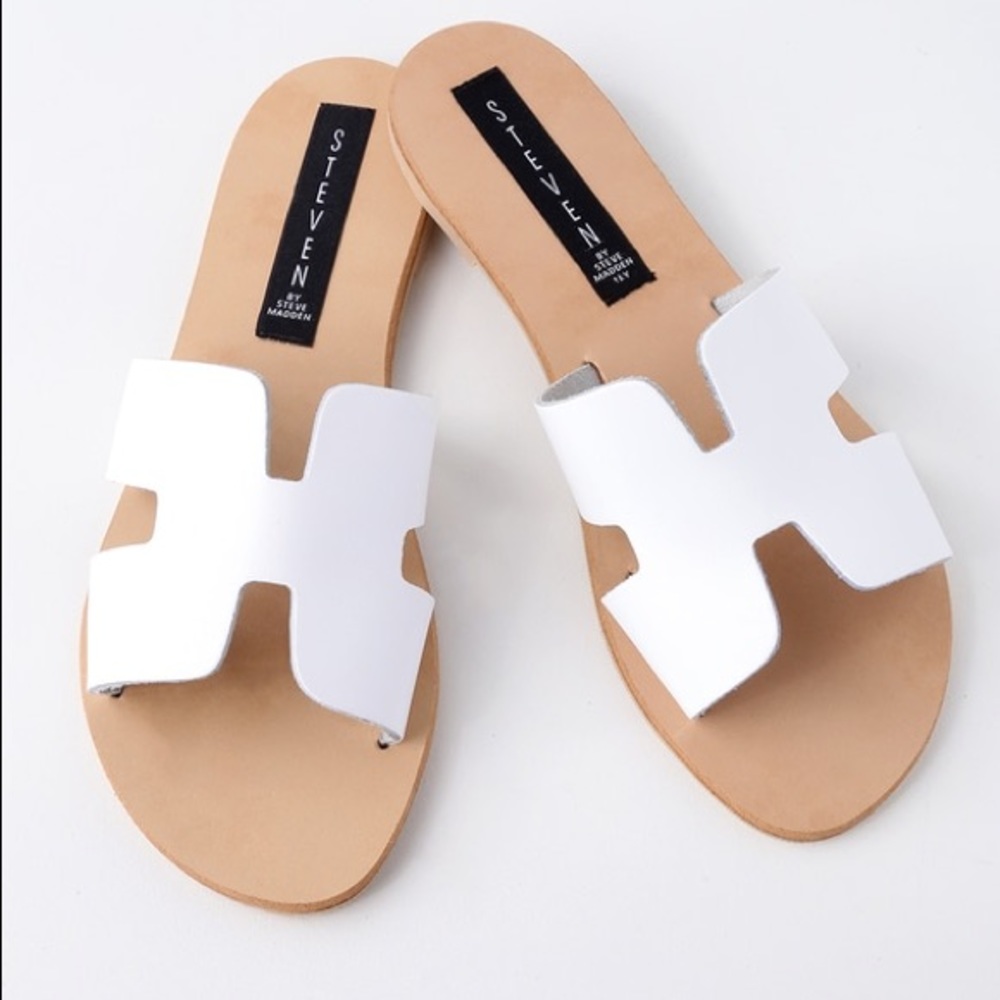 New Steve Madden Greece White Leather Sandals 7.5